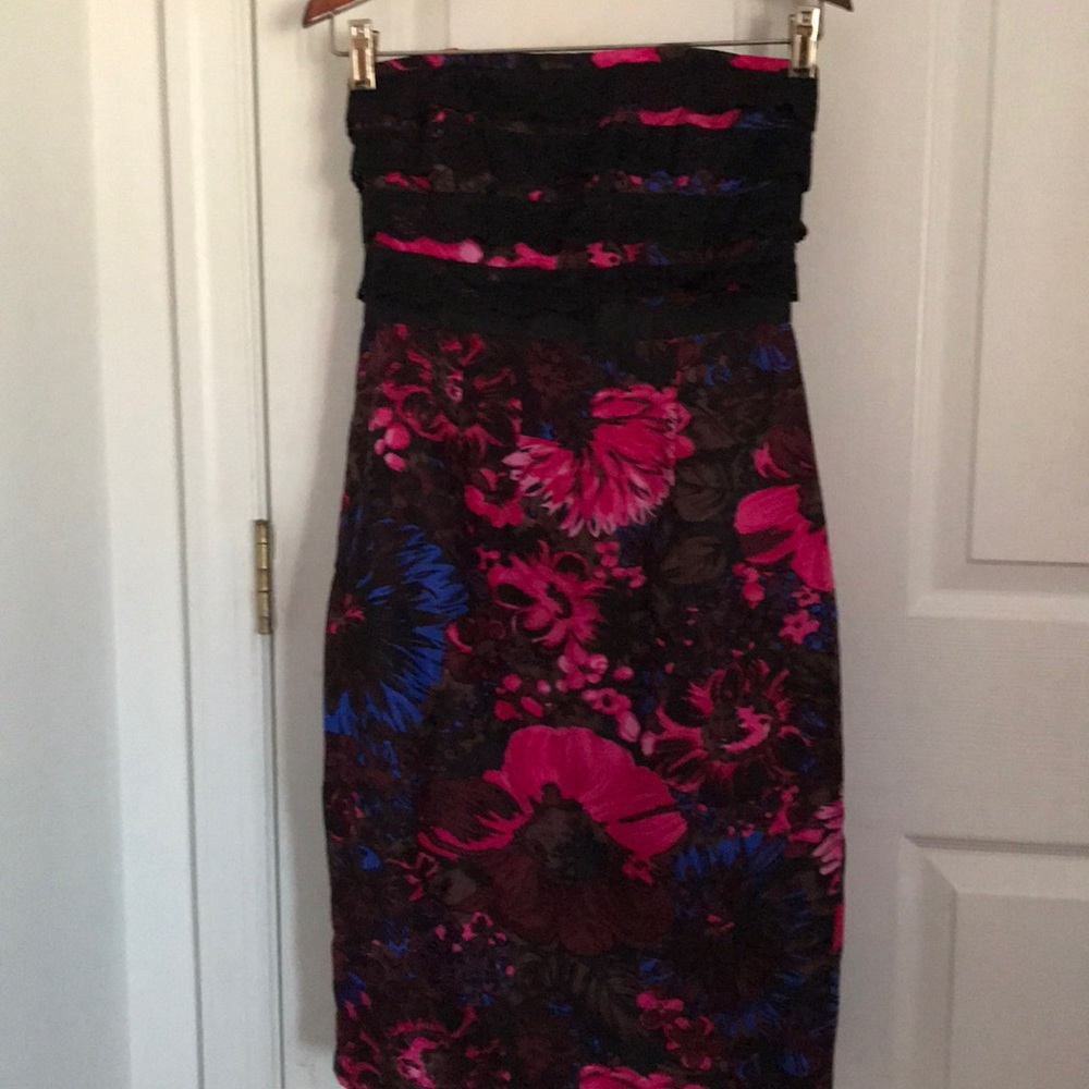 Strapless lace and silk floral dress. Size 2.
